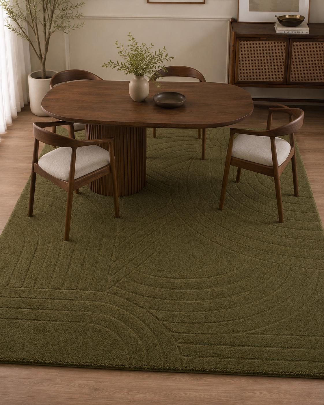 Hand Tufted Olive Green Wool Rug | Modern Abstract Area Rug | Luxury Handmade Living Room Rug | Contemporary Bedroom Carpet Custom Size Rug