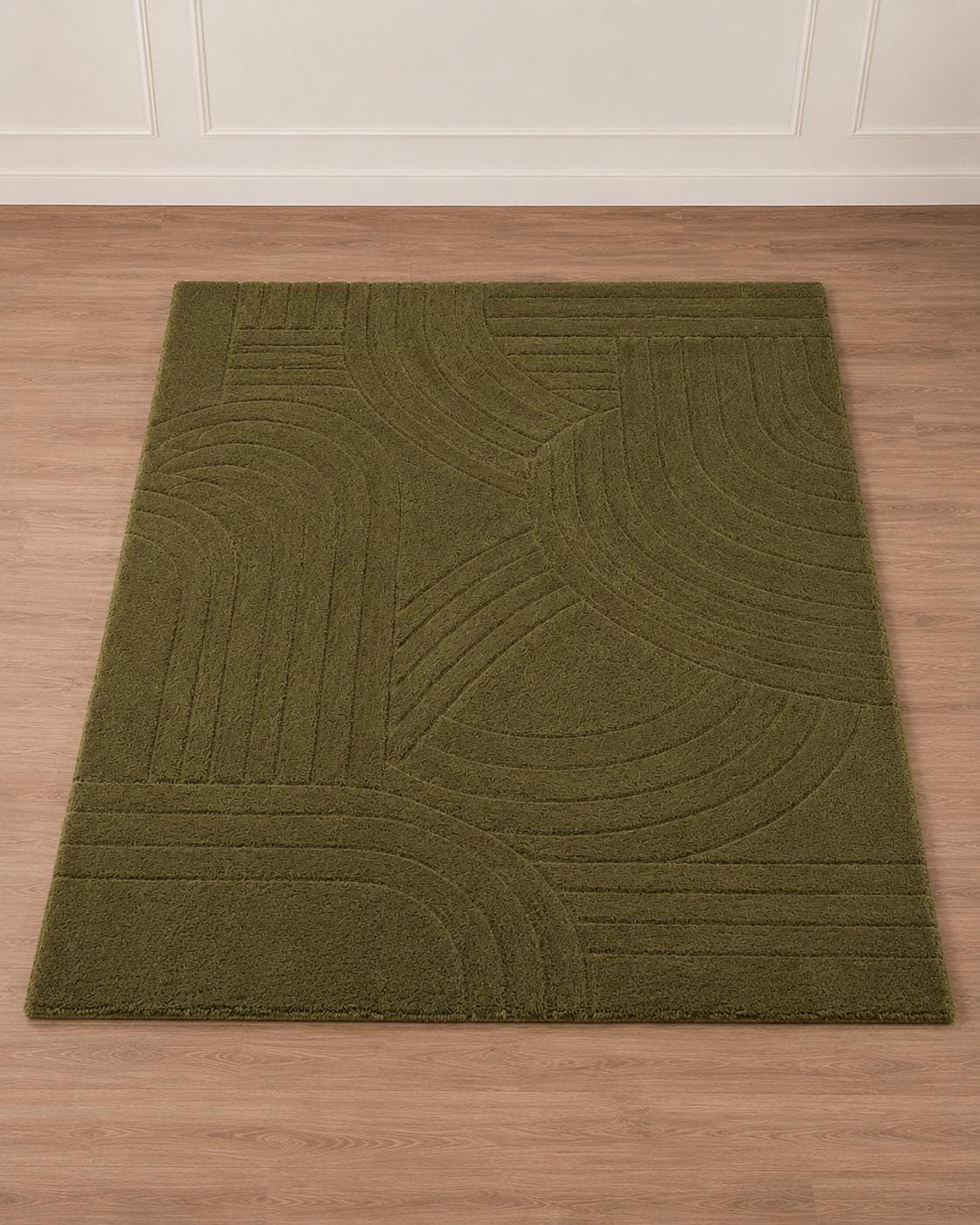Hand Tufted Olive Green Wool Rug | Modern Abstract Area Rug | Luxury Handmade Living Room Rug | Contemporary Bedroom Carpet Custom Size Rug