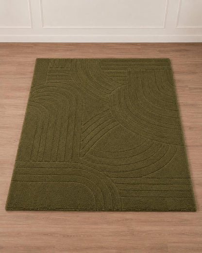 Hand Tufted Olive Green Wool Rug | Modern Abstract Area Rug | Luxury Handmade Living Room Rug | Contemporary Bedroom Carpet Custom Size Rug