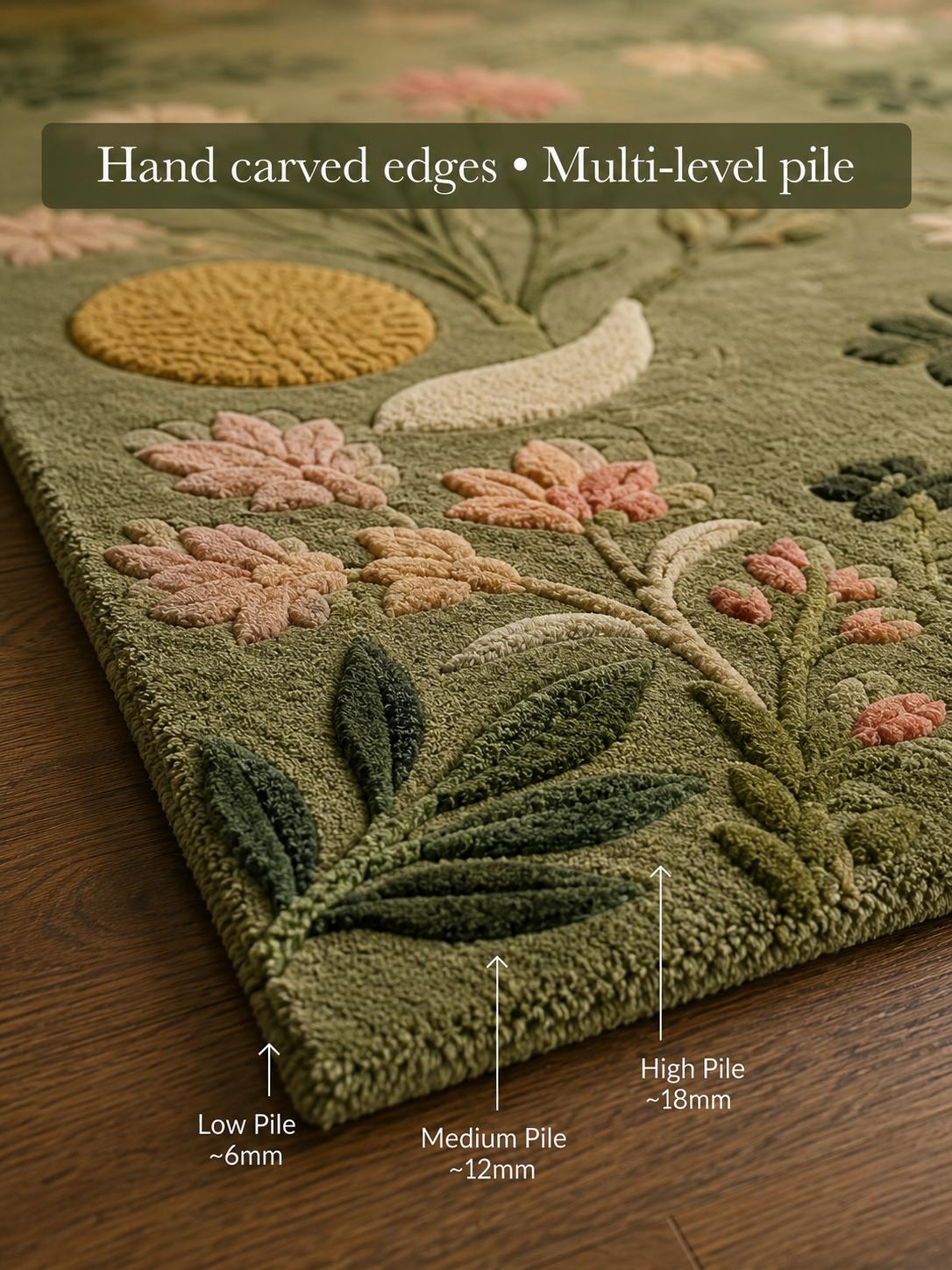 Hand tufted wool rug | luxury Moss Rug Botanical Forest Floor Area Rug | Luxury Custom Sage Green Rug | Organic Modern Aesthetic Rug |