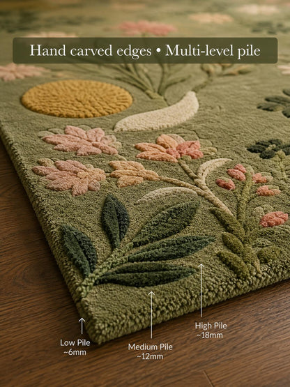 Hand tufted wool rug | luxury Moss Rug Botanical Forest Floor Area Rug | Luxury Custom Sage Green Rug | Organic Modern Aesthetic Rug |
