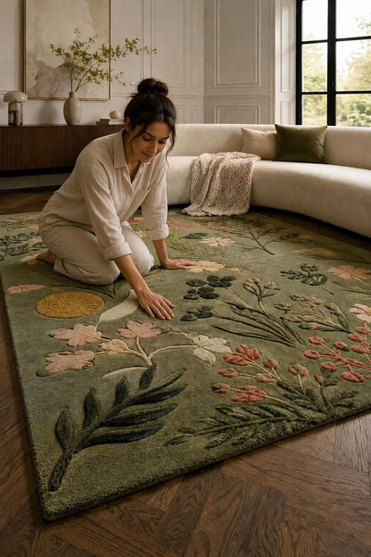 Hand tufted wool rug | luxury Moss Rug Botanical Forest Floor Area Rug | Luxury Custom Sage Green Rug | Organic Modern Aesthetic Rug |