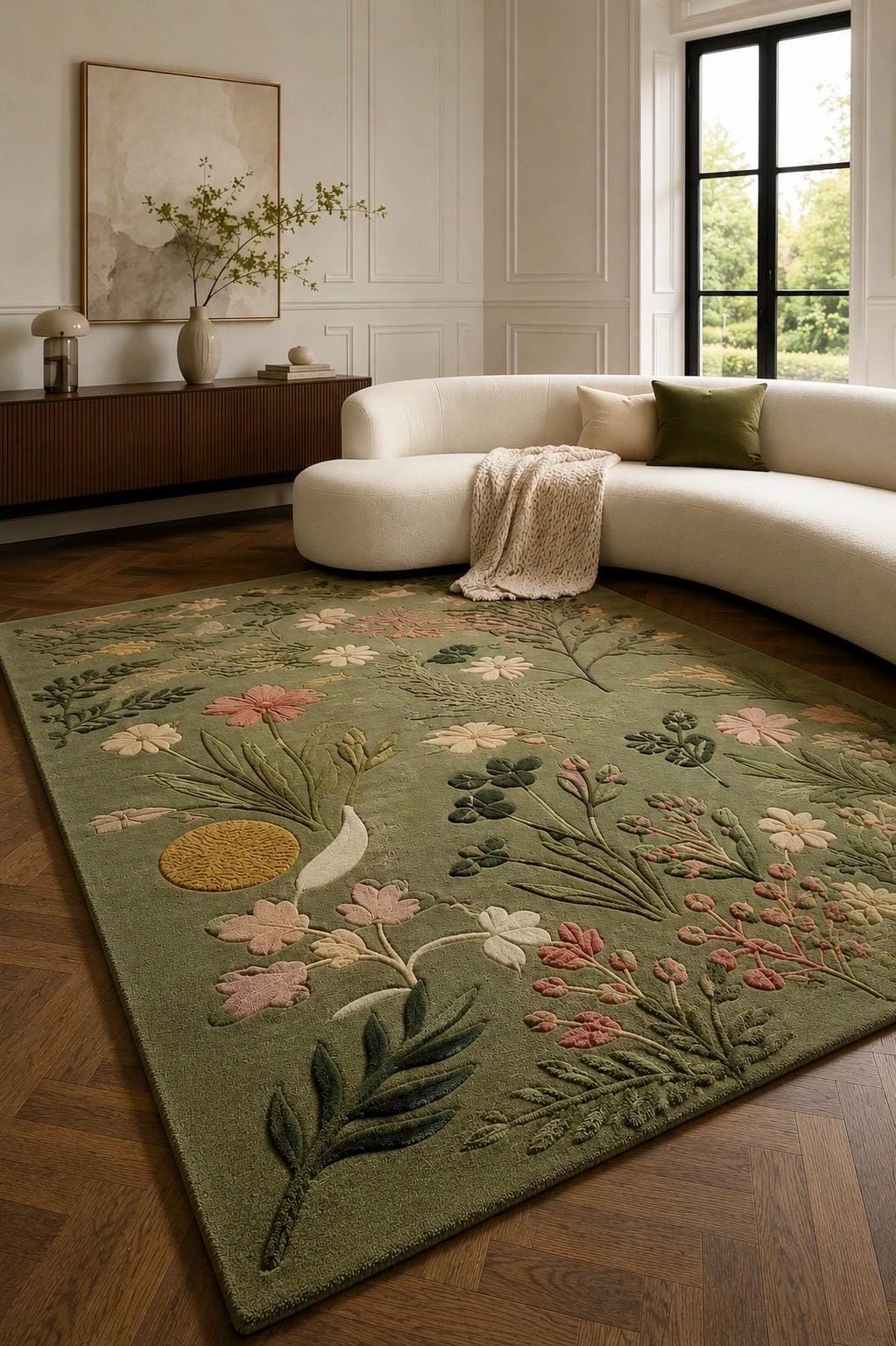 Hand tufted wool rug | luxury Moss Rug Botanical Forest Floor Area Rug | Luxury Custom Sage Green Rug | Organic Modern Aesthetic Rug |