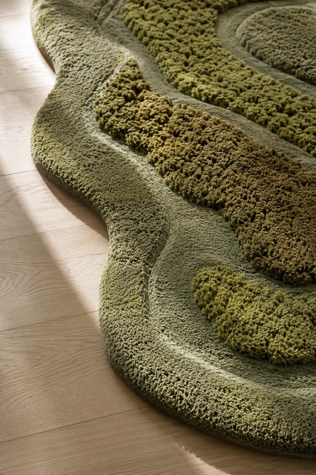 Hand Tufted Wool Rug, Organic Moss Shape Rug, Sculpted 3D Texture Carpet, Green Beige Modern Rug, Luxury Biophilic Home Decor, Custom Size