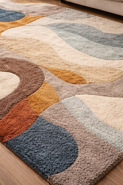Hand Tufted Abstract Wool Rug | Modern Earth Tone Area Rug | Luxury Living Room Carpet | Scandinavian Style Rug | Custom Size Rug US UK
