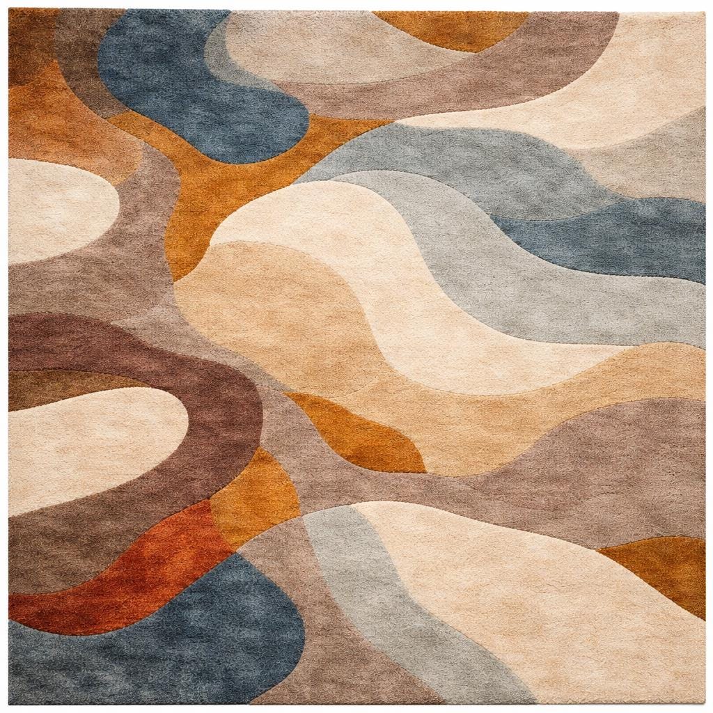 Hand Tufted Abstract Wool Rug | Modern Earth Tone Area Rug | Luxury Living Room Carpet | Scandinavian Style Rug | Custom Size Rug US UK