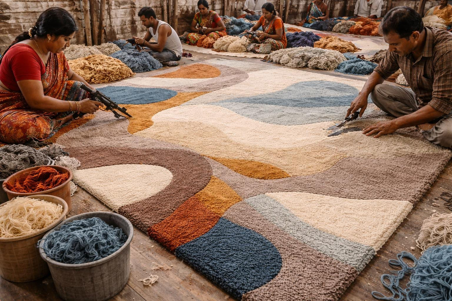 Hand Tufted Abstract Wool Rug | Modern Earth Tone Area Rug | Luxury Living Room Carpet | Scandinavian Style Rug | Custom Size Rug US UK