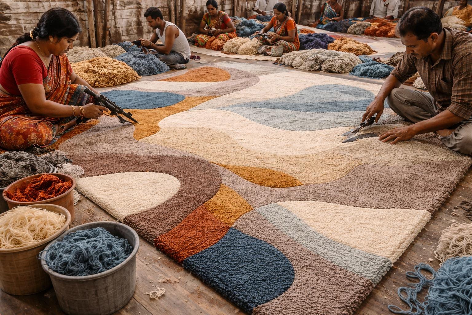 Hand Tufted Abstract Wool Rug | Modern Earth Tone Area Rug | Luxury Living Room Carpet | Scandinavian Style Rug | Custom Size Rug US UK