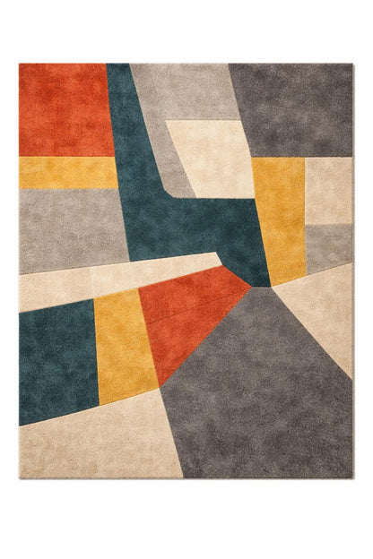 Mid Century Modern Abstract Geometric Hand Tufted Wool Rug | Minimalist Japandi Area Rug for Living Room | Earthy Tone Carpet  Free Shipping