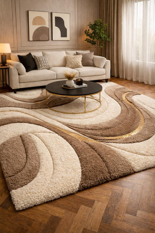 Luxury Hand Tufted Wool Rug | Neutral Abstract Rug | Ivory Brown Modern Area Rug | Contemporary Living Room Rug | Plush Wool Carpet rug 9x12