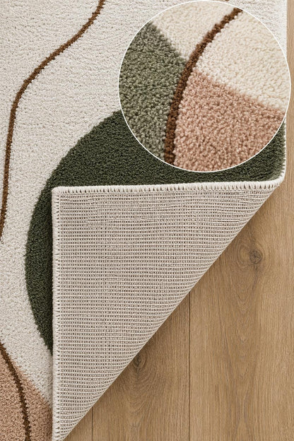 Abstract Neutral Tufted Wool Rug | Modern Japandi Boho Area Rug, Large Earthy Sage Green & Blush Moss Rug for Living Room, Bedroom Aesthetic