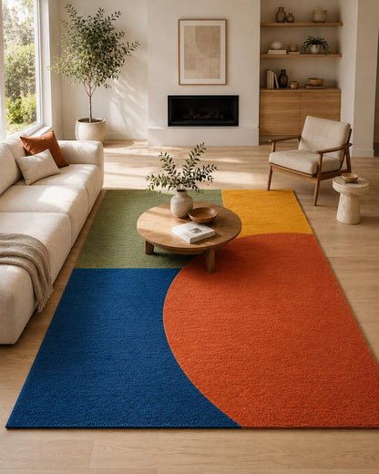Hand Tufted Wool Rug | Modern Geometric Area Rug | Scandinavian Nordic Rug | Color Block Living Room Rug | Contemporary Handmade Wool Carpet