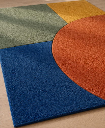 Hand Tufted Wool Rug | Modern Geometric Area Rug | Scandinavian Nordic Rug | Color Block Living Room Rug | Contemporary Handmade Wool Carpet