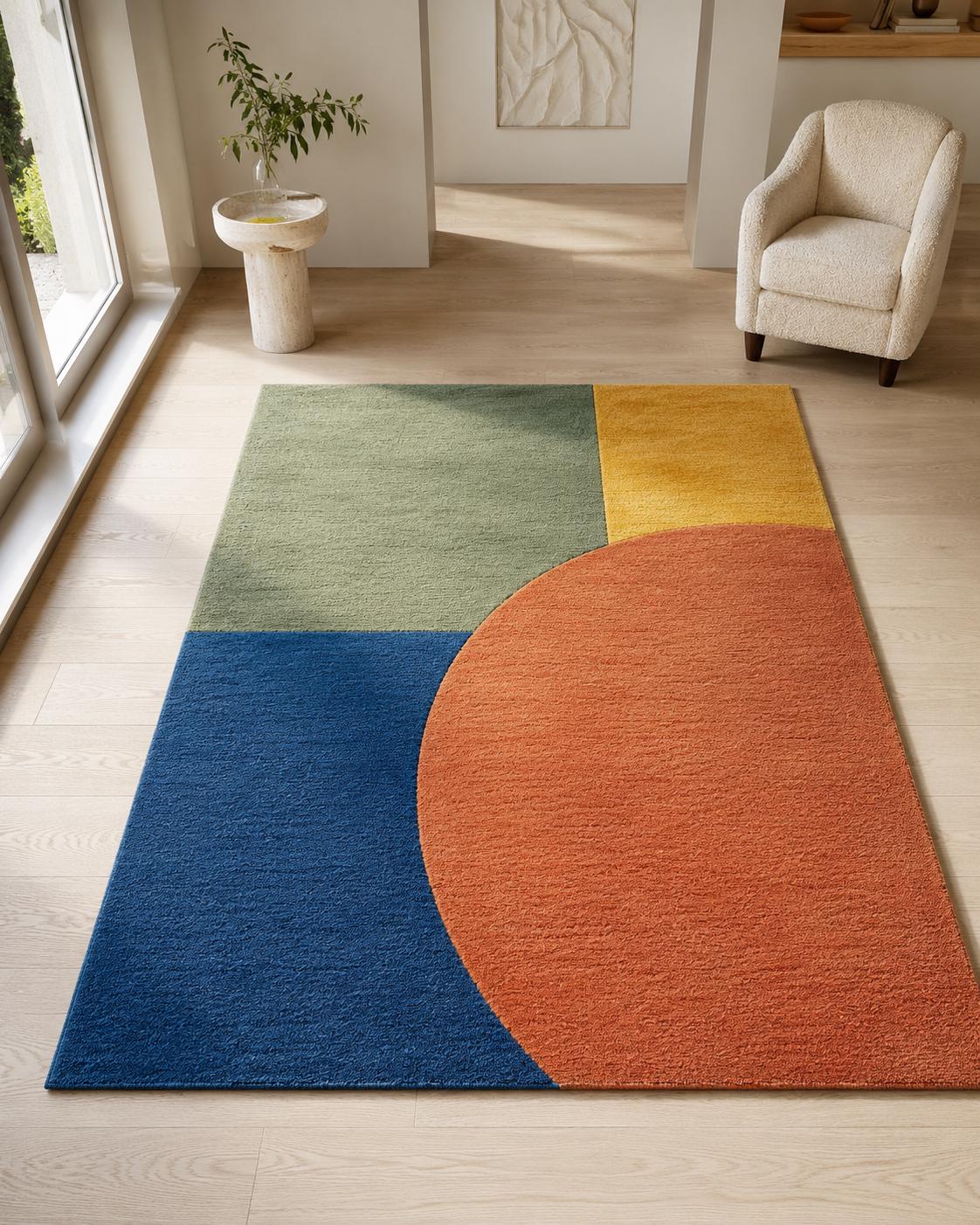 Hand Tufted Wool Rug | Modern Geometric Area Rug | Scandinavian Nordic Rug | Color Block Living Room Rug | Contemporary Handmade Wool Carpet