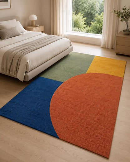 Hand Tufted Wool Rug | Modern Geometric Area Rug | Scandinavian Nordic Rug | Color Block Living Room Rug | Contemporary Handmade Wool Carpet