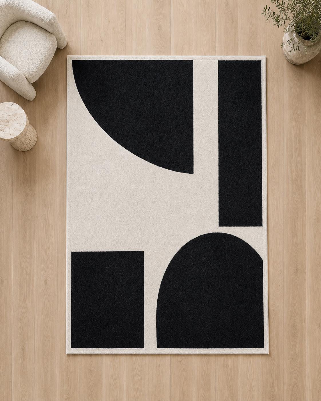 Black White Geometric Rug | Modern Area Rug | Hand Tufted Wool Rug | Scandinavian Nordic Rug | Living Room Bedroom Decor | custom size rug