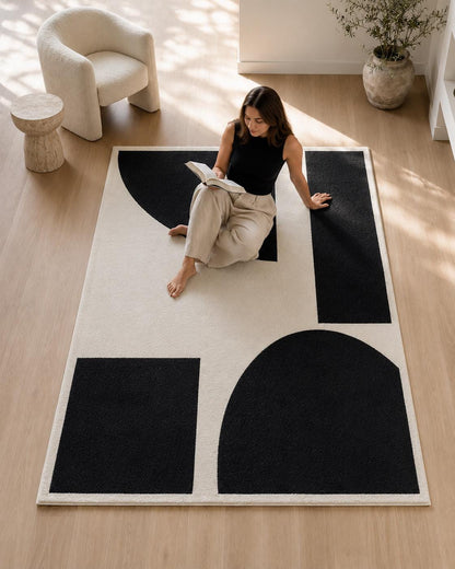 Black White Geometric Rug | Modern Area Rug | Hand Tufted Wool Rug | Scandinavian Nordic Rug | Living Room Bedroom Decor | custom size rug