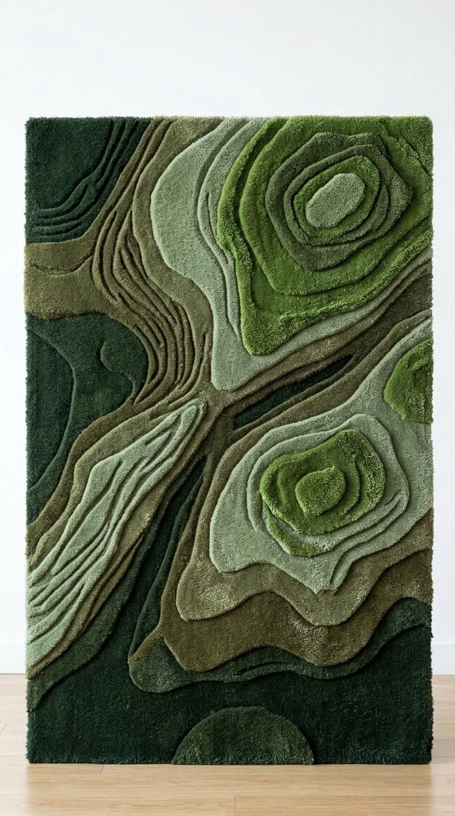 Luxury Moss Green Topographic Hand Tufted Wool Rug | 3D Contour Abstract Area Rug | Modern Sculptural Custom Handmade Moss Texture Carpet