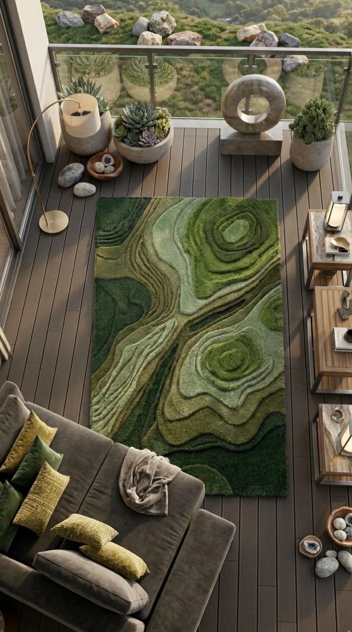 Luxury Moss Green Topographic Hand Tufted Wool Rug | 3D Contour Abstract Area Rug | Modern Sculptural Custom Handmade Moss Texture Carpet