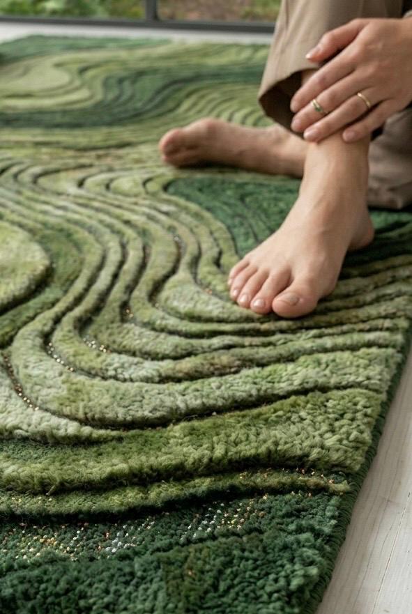 Modern 3D Moss Rug | Topographic Contour Area Rug | Handmade Layered Forest Green Aesthetic Carpet | Contemporary Luxury Landscape Tufted