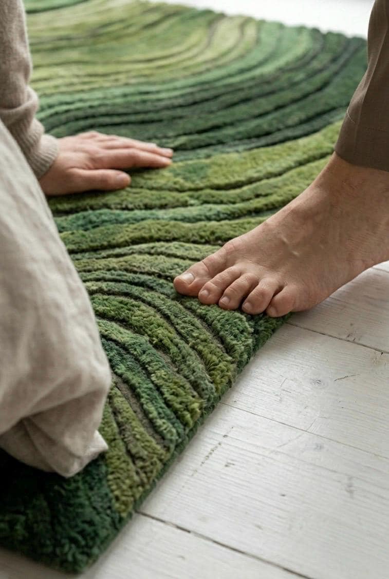 Modern 3D Moss Rug | Topographic Contour Area Rug | Handmade Layered Forest Green Aesthetic Carpet | Contemporary Luxury Landscape Tufted
