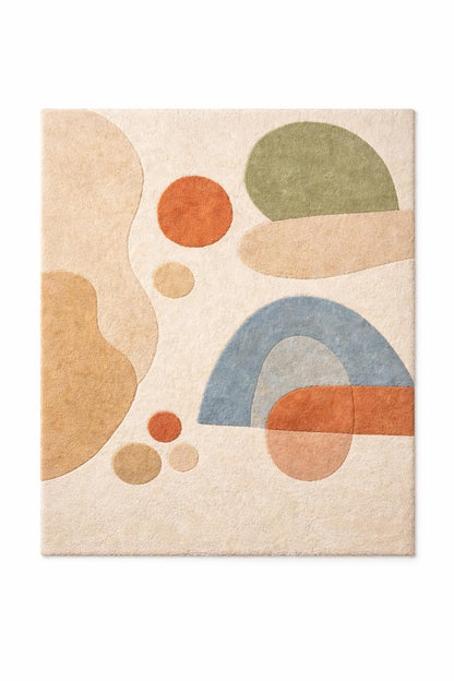 Modern Geometric Nursery Rug | Soft Hand Tufted Area Rug | Kids Room Decor Rug | Abstract Pastel Playroom Carpet | Scandinavian Room Rug