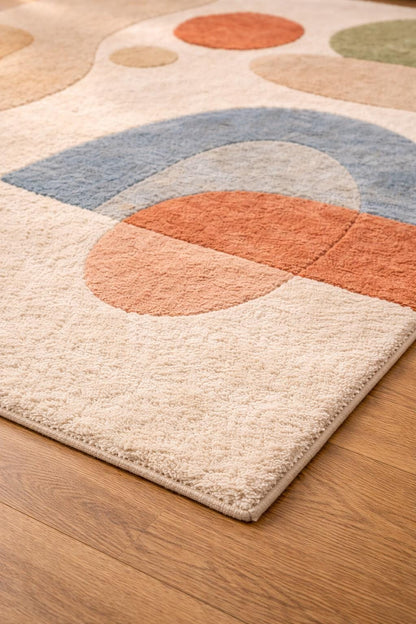 Modern Geometric Nursery Rug | Soft Hand Tufted Area Rug | Kids Room Decor Rug | Abstract Pastel Playroom Carpet | Scandinavian Room Rug