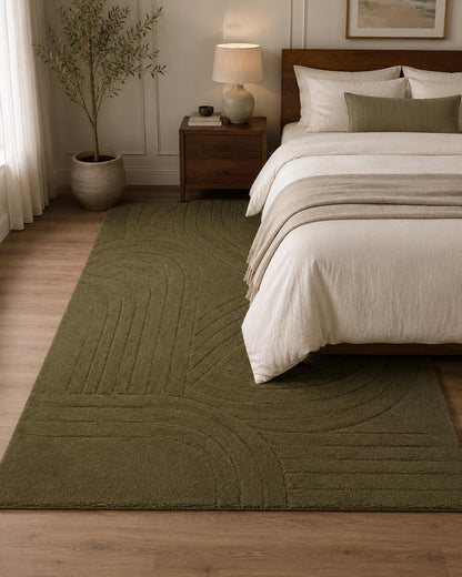 Hand Tufted Olive Green Wool Rug | Modern Abstract Area Rug | Luxury Handmade Living Room Rug | Contemporary Bedroom Carpet Custom Size Rug