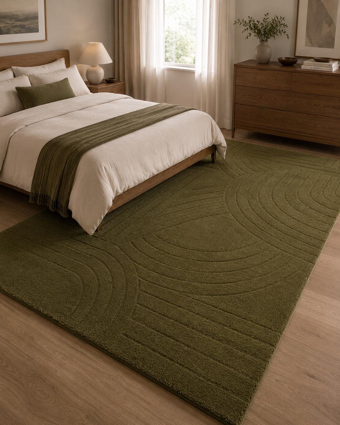 Hand Tufted Olive Green Wool Rug | Modern Abstract Area Rug | Luxury Handmade Living Room Rug | Contemporary Bedroom Carpet Custom Size Rug