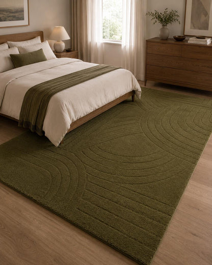 Hand Tufted Olive Green Wool Rug | Modern Abstract Area Rug | Luxury Handmade Living Room Rug | Contemporary Bedroom Carpet Custom Size Rug