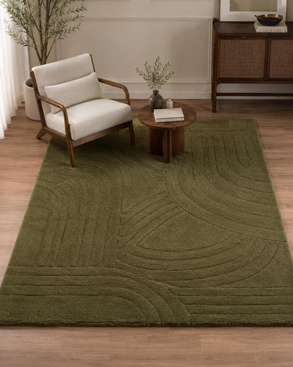 Hand Tufted Olive Green Wool Rug | Modern Abstract Area Rug | Luxury Handmade Living Room Rug | Contemporary Bedroom Carpet Custom Size Rug