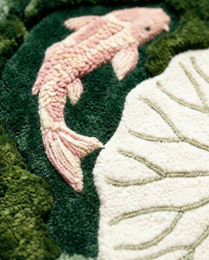 Luxury Koi Pond Rug | Handmade Tufted Wool Rug | Lily Pad Area Rug | Organic Modern Home Decor | Unique Fish Pond Rug | luxury home decor