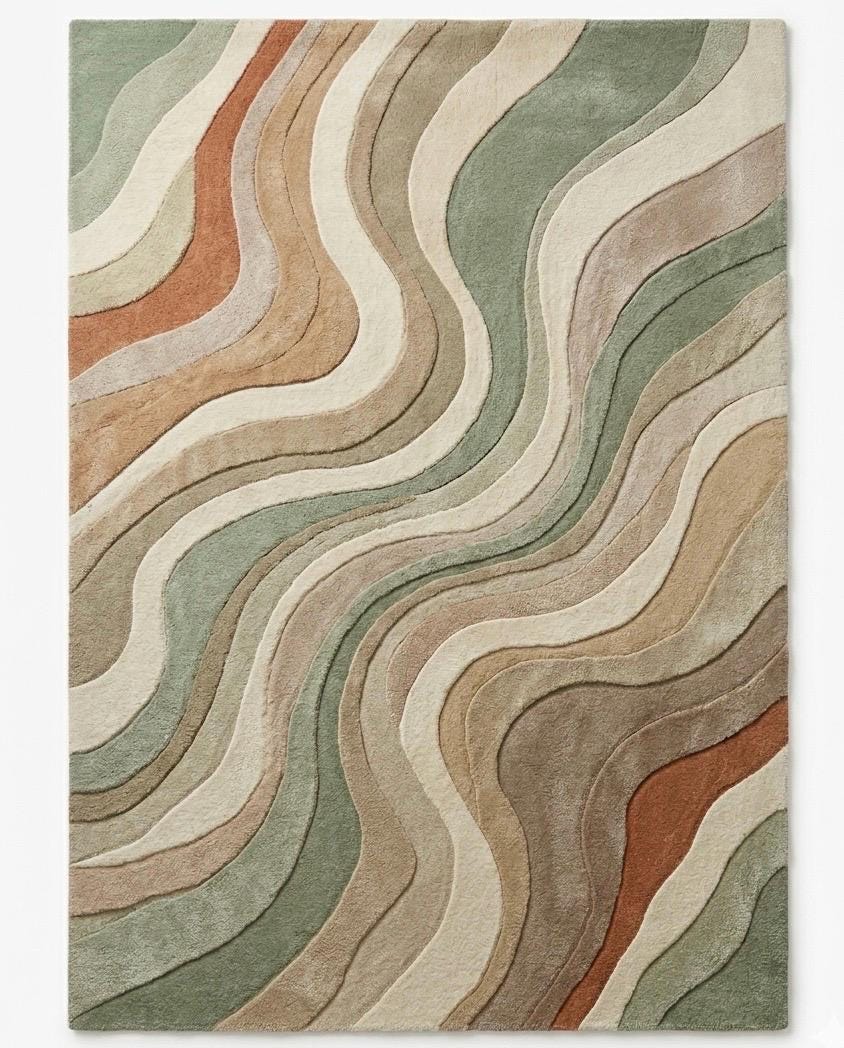 Hand Tufted Wool Rug | Modern Abstract Area Rug | Sage Green Beige Terracotta Rug | Organic Wave Rug | Scandinavian Living Room Rug | 9x12