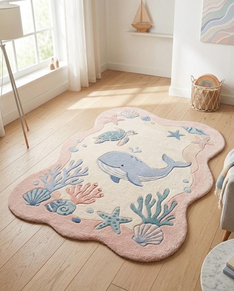 Hand Tufted Wool Abstract Rug | Modern Pastel Rug | Beige Blue Green Area Rug | Luxury Bedroom Rug | Soft Plush Carpet Contemporary Home rug