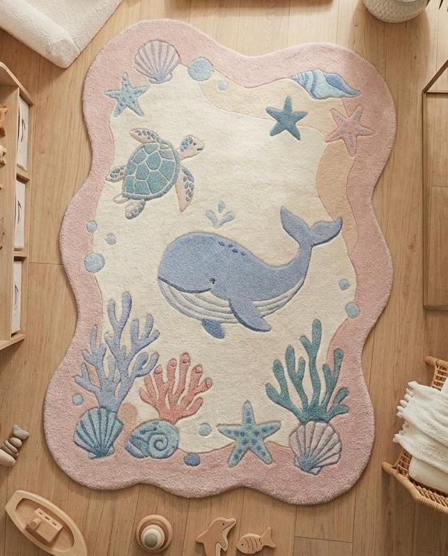 Hand Tufted Wool Abstract Rug | Modern Pastel Rug | Beige Blue Green Area Rug | Luxury Bedroom Rug | Soft Plush Carpet Contemporary Home rug