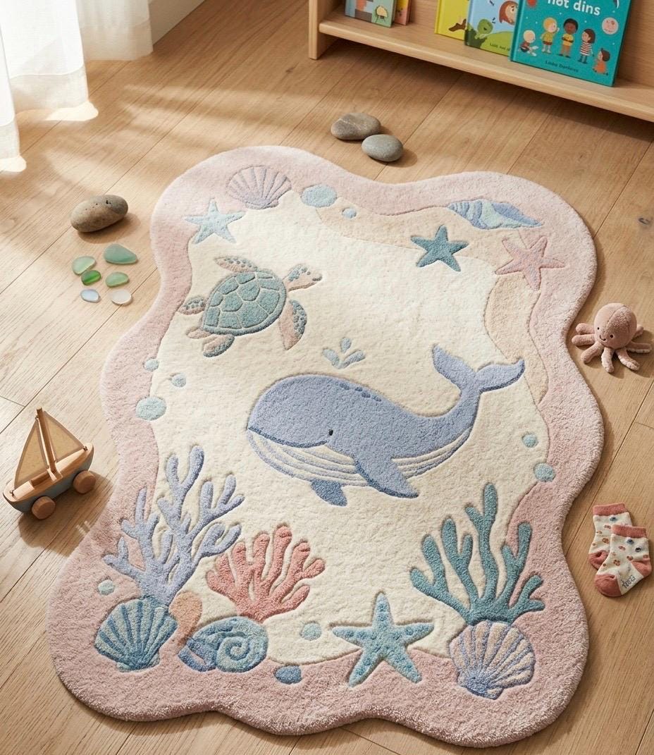 Hand Tufted Wool Abstract Rug | Modern Pastel Rug | Beige Blue Green Area Rug | Luxury Bedroom Rug | Soft Plush Carpet Contemporary Home rug