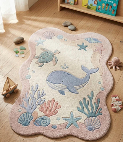 Hand Tufted Wool Abstract Rug | Modern Pastel Rug | Beige Blue Green Area Rug | Luxury Bedroom Rug | Soft Plush Carpet Contemporary Home rug