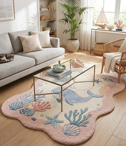 Hand Tufted Wool Abstract Rug | Modern Pastel Rug | Beige Blue Green Area Rug | Luxury Bedroom Rug | Soft Plush Carpet Contemporary Home rug