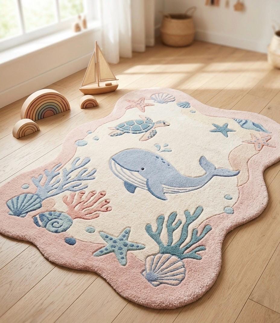 Hand Tufted Wool Abstract Rug | Modern Pastel Rug | Beige Blue Green Area Rug | Luxury Bedroom Rug | Soft Plush Carpet Contemporary Home rug
