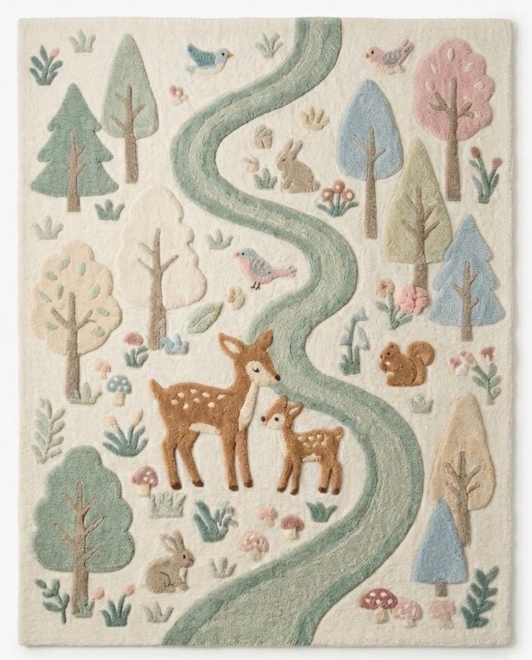 Woodland Animal Nursery Rug | Deer Forest Kids Rug | Tufted Nursery Carpet | Pastel Woodland Decor | Baby Room Area Rug | Handmade Kids Rug
