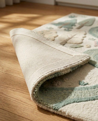Woodland Animal Nursery Rug | Deer Forest Kids Rug | Tufted Nursery Carpet | Pastel Woodland Decor | Baby Room Area Rug | Handmade Kids Rug