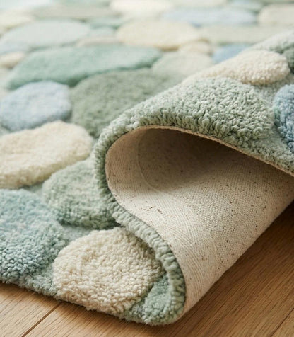 Luxury Pebble Area Rug | Handmade Hand Tufted Wool Rug | Sage Green Modern Stone Rug | Soft Plush Living Room Carpet | Custom Size Rug