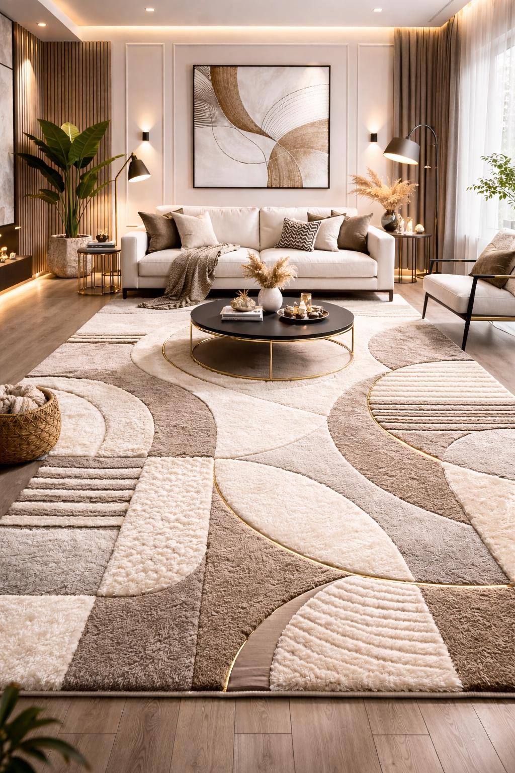Luxury Hand Tufted Wool Rug | Modern Abstract Area Rug | Neutral Beige Cream Rug | Living Room Bedroom Carpet | Handmade Indian Artisan Rug