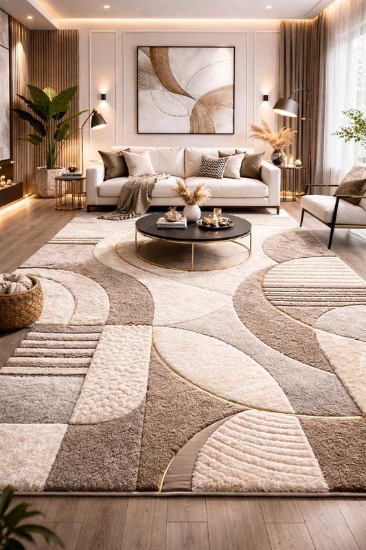 Luxury Hand Tufted Wool Rug | Modern Abstract Area Rug | Neutral Beige Cream Rug | Living Room Bedroom Carpet | Handmade Indian Artisan Rug