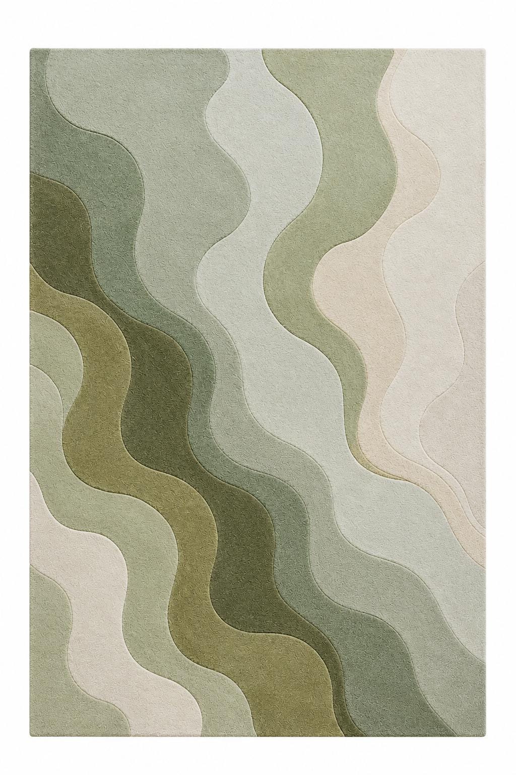 Green Abstract Hand Tufted Wool Rug | Modern Scandinavian Area Rug | Sage Olive Wave Rug | Living Room Bedroom Carpet