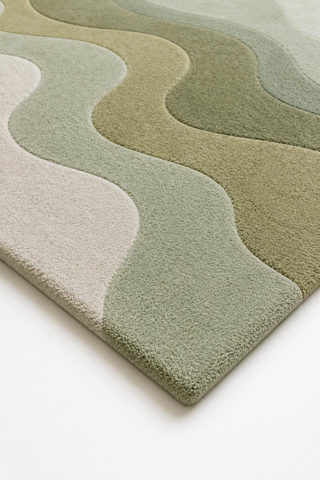 Green Abstract Hand Tufted Wool Rug | Modern Scandinavian Area Rug | Sage Olive Wave Rug | Living Room Bedroom Carpet