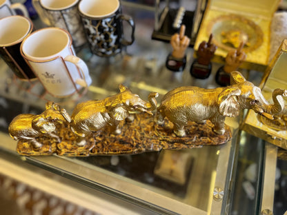 Luxury Gold Elephant Family Statue | Feng Shui Elephant Decor | Modern Resin Elephant Figurines | Lucky Home Decor Gift | Living Room Shelf
