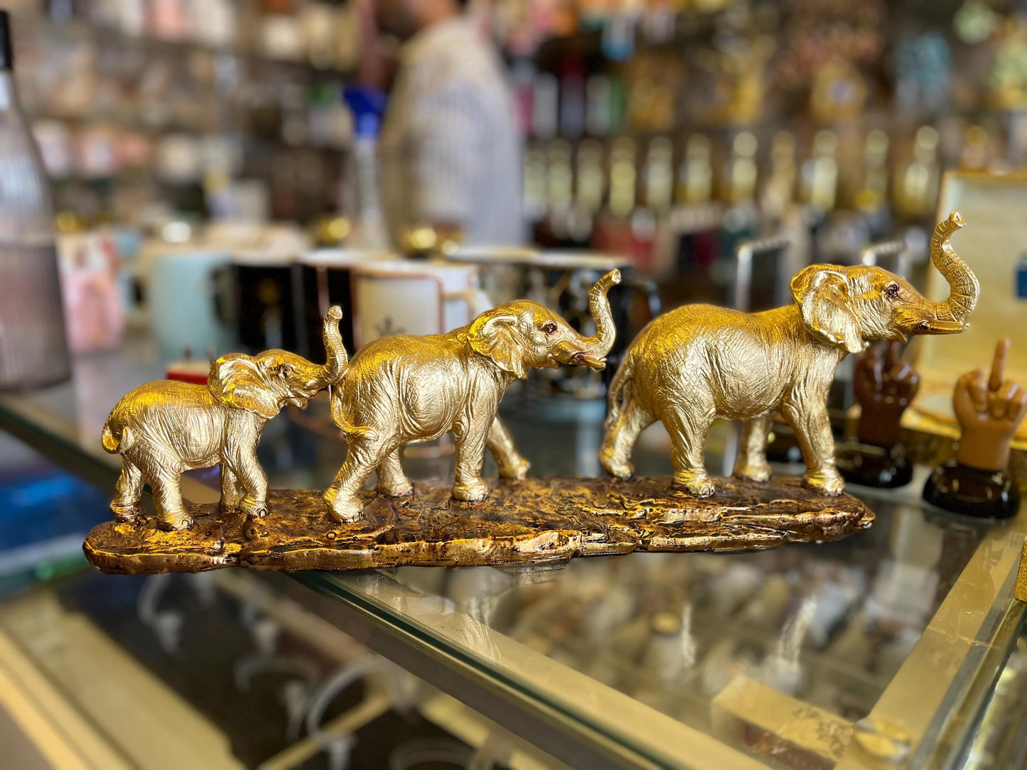 Luxury Gold Elephant Family Statue | Feng Shui Elephant Decor | Modern Resin Elephant Figurines | Lucky Home Decor Gift | Living Room Shelf