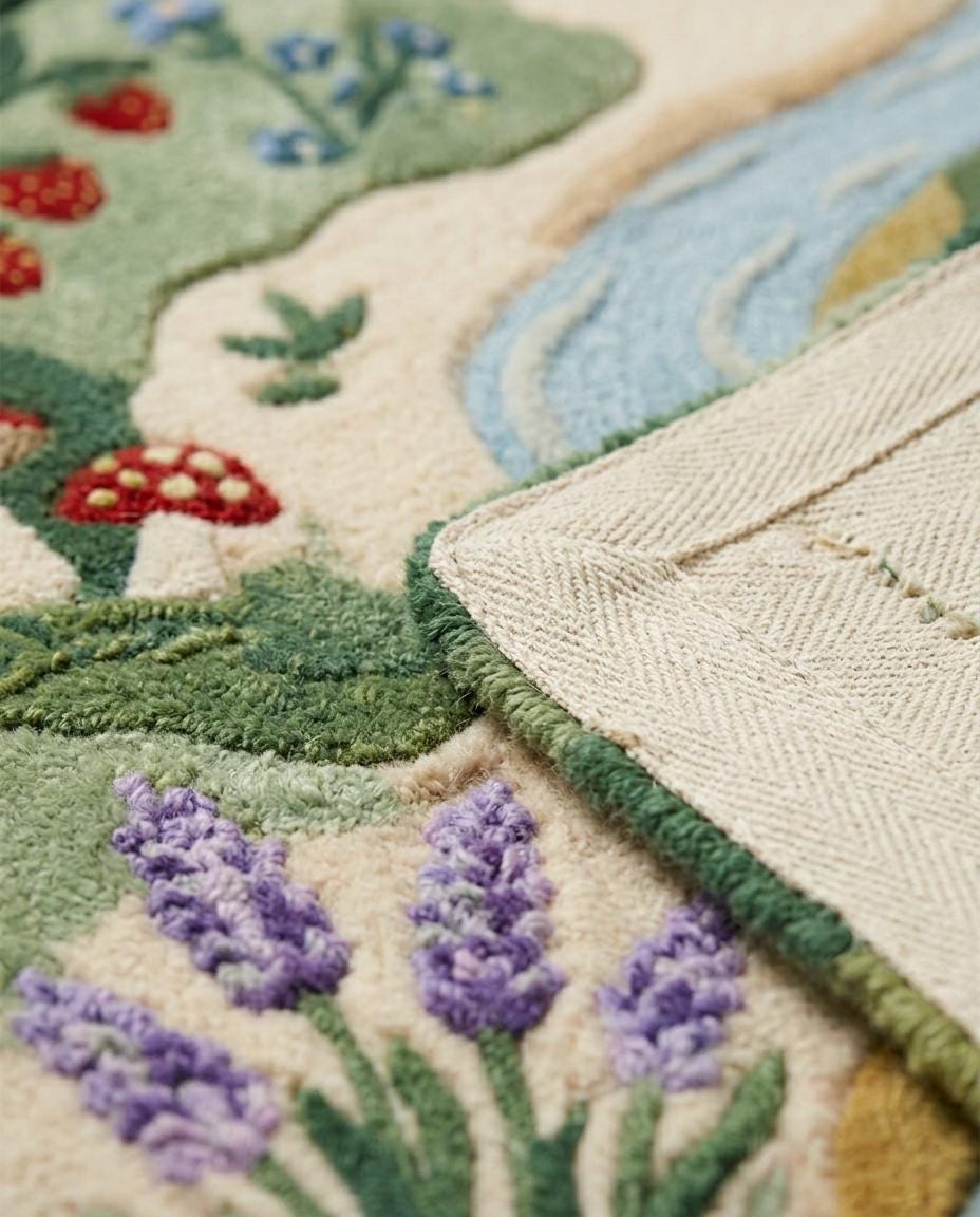 Handmade River Rug | Nature Kids Room Rug |  Tufted Woodland Area Rug | Mushroom Flower Rug | Nursery Playroom Decor Rug | rug for kids