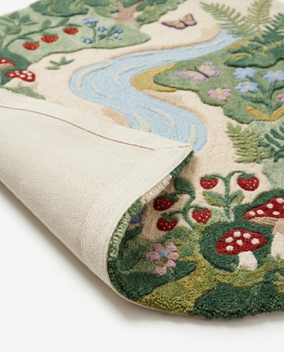 Handmade River Rug | Nature Kids Room Rug |  Tufted Woodland Area Rug | Mushroom Flower Rug | Nursery Playroom Decor Rug | rug for kids
